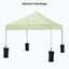 A pop-up canopy tent with a pale green and white sunburst design, featuring the text 'RECYCLING EVENT www.365earth.