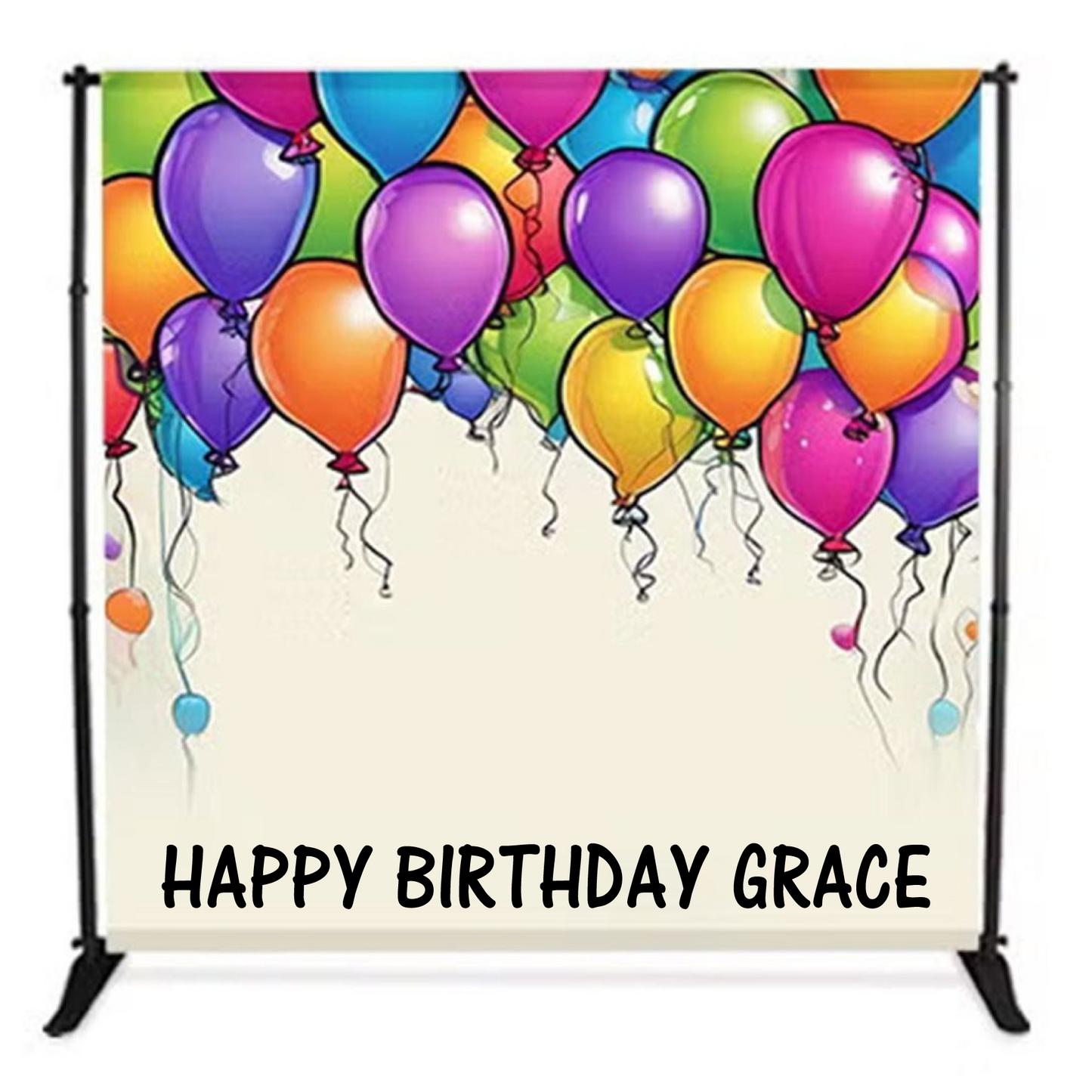 Backdrop with colorful balloons and 'Happy Birthday’ text