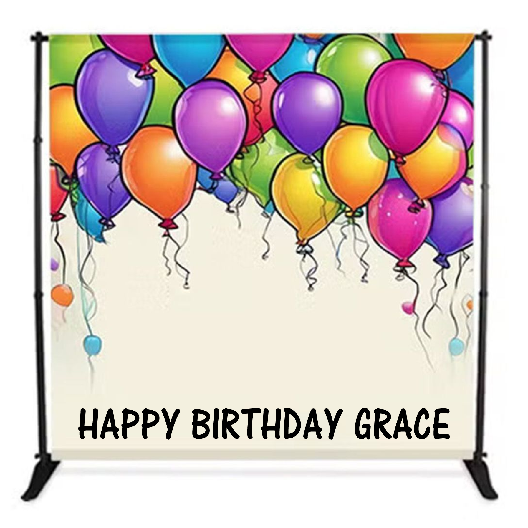 Backdrop with colorful balloons and 'Happy Birthday’ text