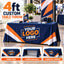 Front view of a custom-printed 4-foot table throw with a bold company logo, displayed at a trade show booth.