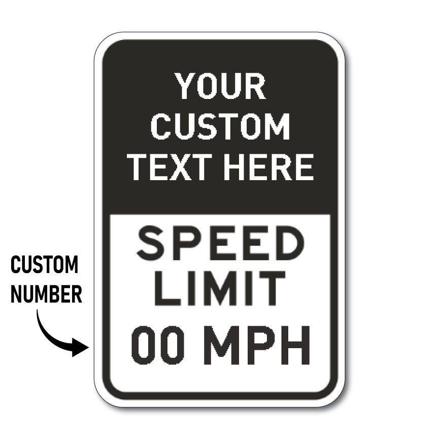 Custom speed limit sign with customizable text and number