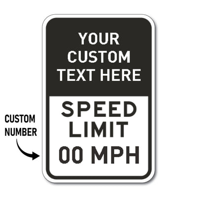 Custom speed limit sign with customizable text and number