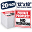 Stack of twenty custom 12x18 inch PVC plastic signs featuring a private property no trespassing design.