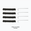 Four black paracord ropes and four silver metal stakes arranged vertically on a white background, with the text '4 Ropes and 4 Stakes (Included)' below.