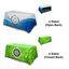 Diagram showing the difference between a 3-sided open back and 4-sided closed back custom table throw.