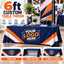 Promotional graphic displaying a 6ft custom table throw with full-color print, showcasing front, 3-sided, and 4-sided options.