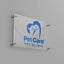 Professional clear acrylic vet clinic sign with custom blue animal logo.
