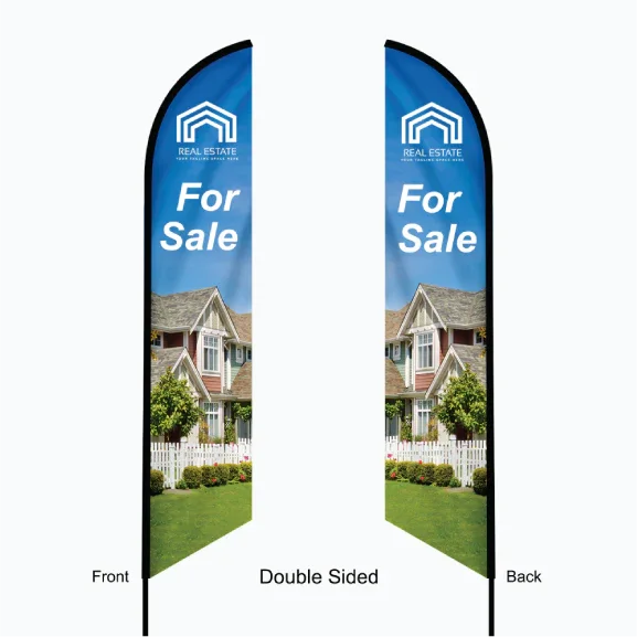 Professional double-sided feather flag banner with opaque liner for correct reading on both sides.