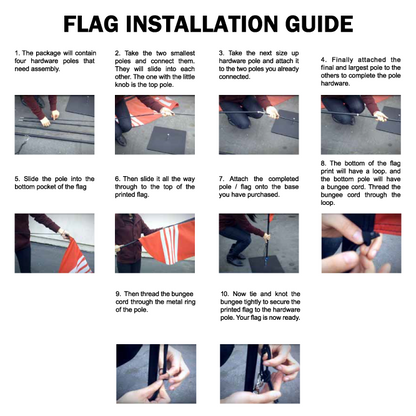 Step-by-step assembly and installation instructions for custom advertising feather flag poles and banners.