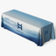 High-resolution blue gradient 8-foot custom table cloth with full bleed dye-sublimation printing.