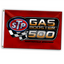Custom printed red STP Gas Booster 500 racing flag with checkered flag design and brass grommets.