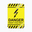 Yellow and black reflective aluminum safety sign with a lightning bolt graphic reading Danger High Voltage.