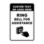 Custom service sign template featuring a bold hand pressing a doorbell button icon, paired with a customizable header block reading "CUSTOM TEXT OR LOGO HERE".