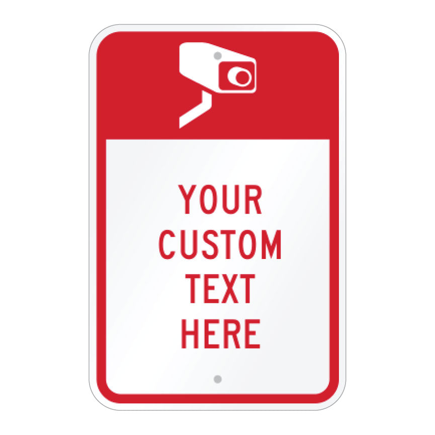 Custom Security Camera Warning Sign with Red Header and Surveillance Graphic