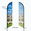 Detailed view of a single-sided custom feather flag with mirror image back print.