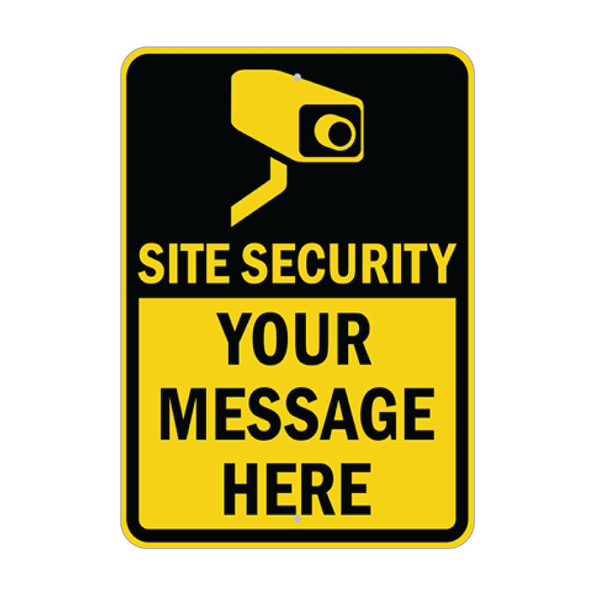 Custom Site Security Sign with Yellow Background and Camera Warning Graphic