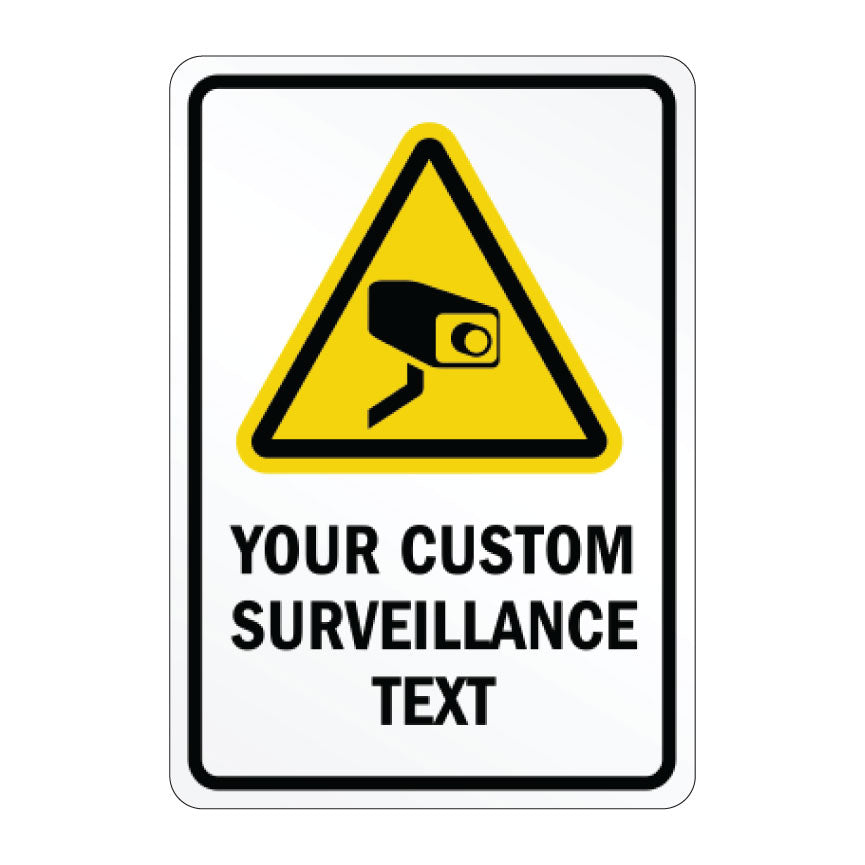 Custom Camera Warning Sign with Black and White Triangular Hazard Layout