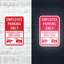 A split-panel layout comparing an Employee Parking Only red aluminum sign in daylight versus its glowing, high-visibility reflectivity at night.⁠