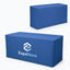 Two blue rectangular fabric-covered storage boxes or utility bins on a clean white background, with the front box printed with the ExpoNova logo.