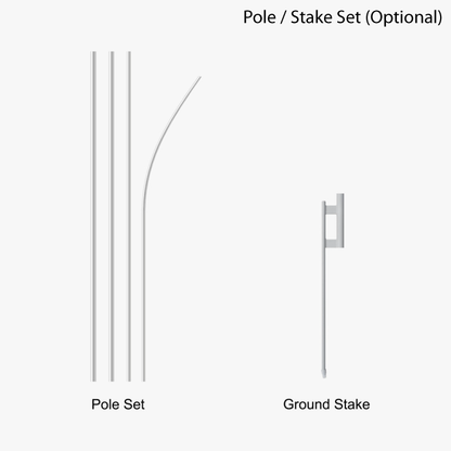 Optional pole and ground stake hardware set diagram for Econo feather flag installation.⁠