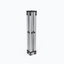 A silver aluminum folding screen or privacy panel with black plastic end caps and connectors, shown folded vertically on a plain white background.