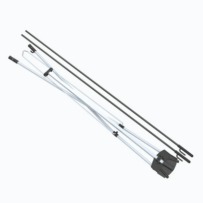 Product display showing the lightweight, unassembled black and white fiberglass support arms and components for an X-frame banner stand.⁠
