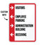 Multi-directional facility directory sign with left and right arrows directing visitors to employee parking, administration, and receiving areas.