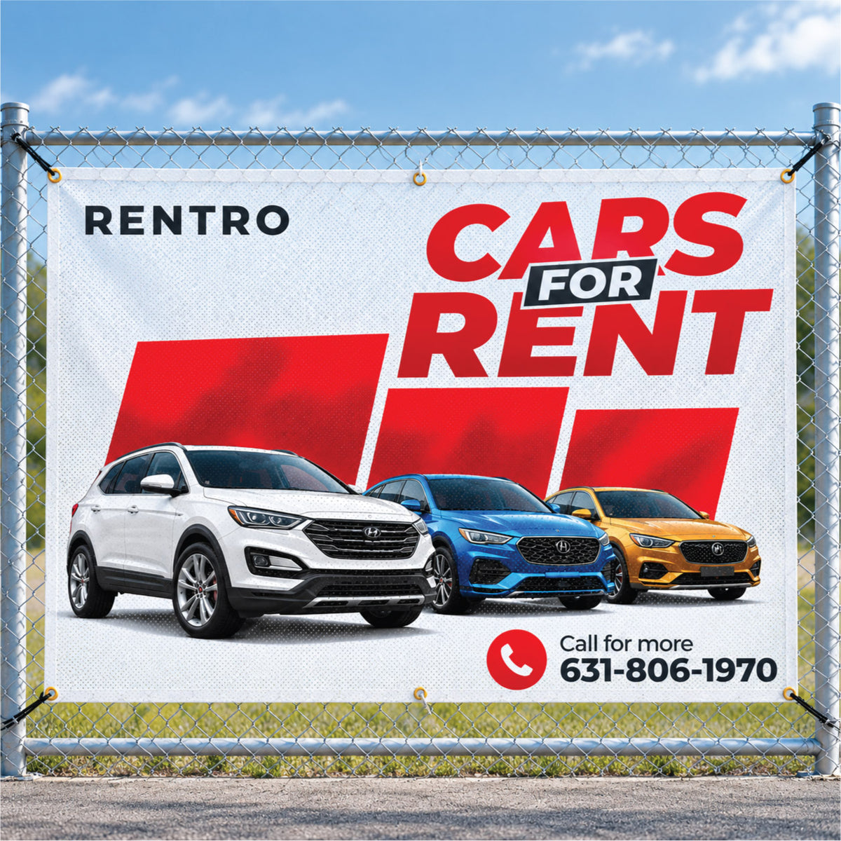 Perforated outdoor mesh banner featuring the Vertex Logistics logo and contact details, designed to withstand windy conditions.