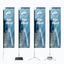 Product graphic displaying four distinct mounting base stands for a blue vertical rectangle flag banner.⁠