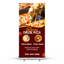 A vibrant retractable pop-up banner displaying a restaurant pizza menu and contact information for restaurant advertising.⁠