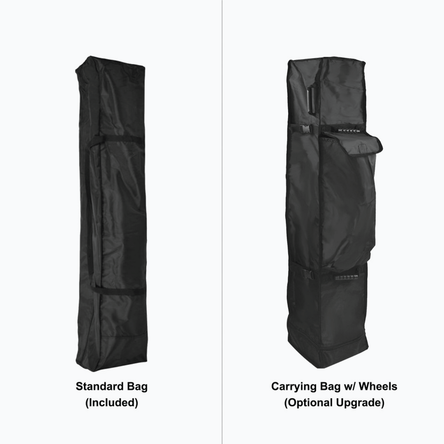 Comparison of a standard bag and a carrying bag with wheels on a white background.