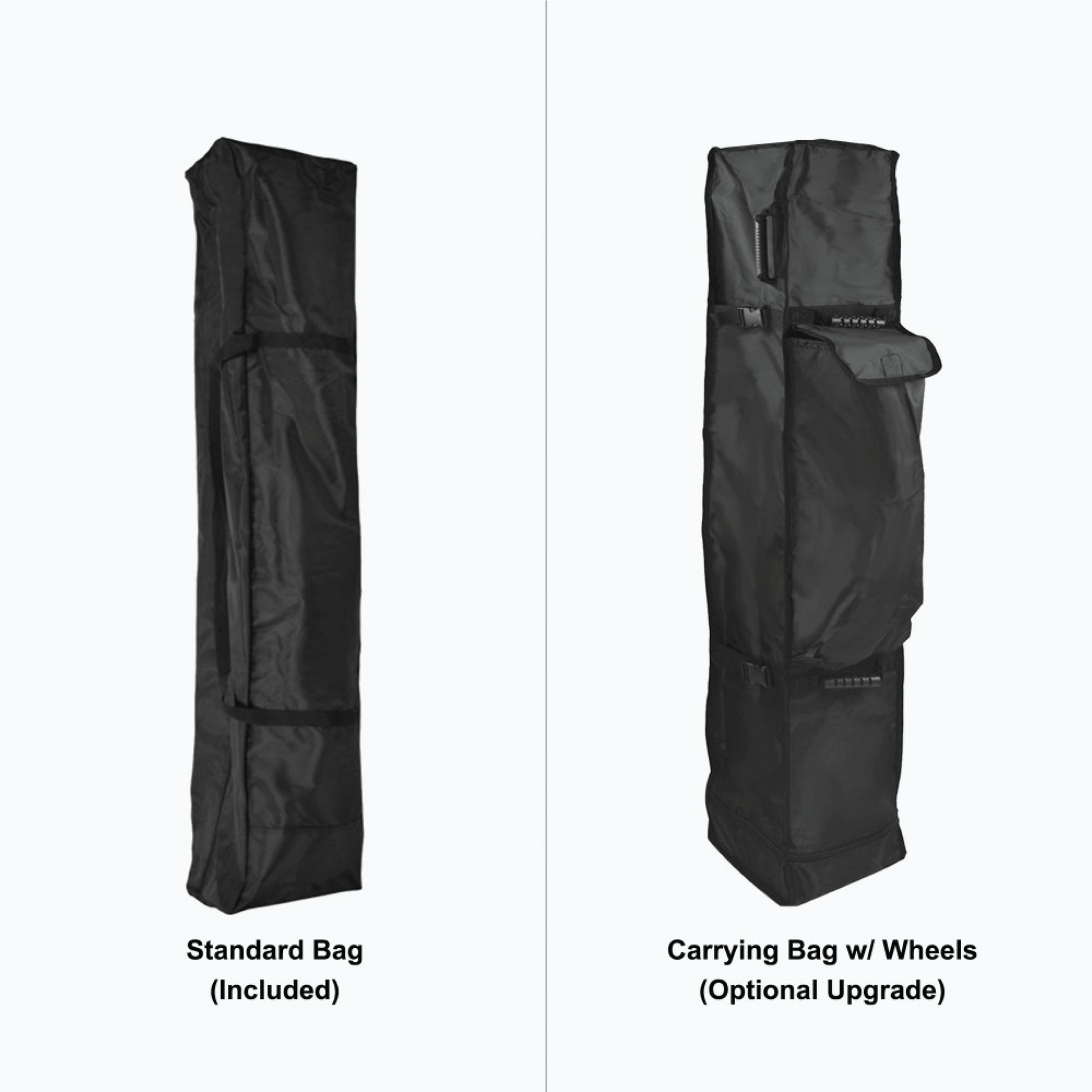 Comparison of a standard bag and a carrying bag with wheels on a white background.