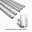 Close-up view of numbered interlocking aluminum tube frame components and tool-free push-button connectors for a tension fabric stand display
