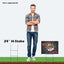 A product size comparison layout showing a twenty-four inch wire H-stake and yard sign graphic next to a man.⁠